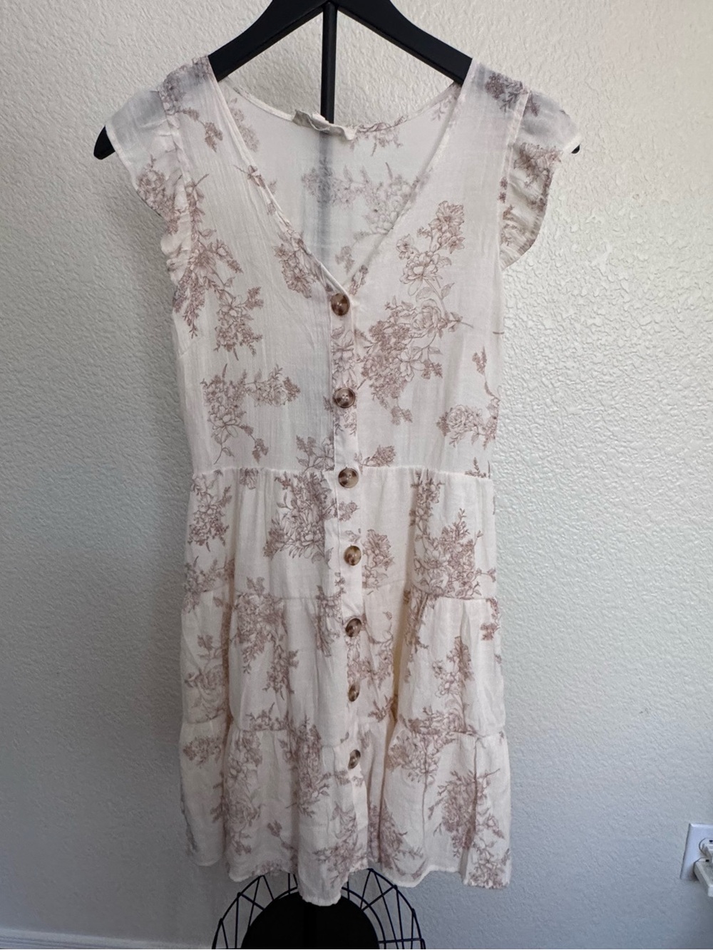 Sweet Wanderer Cream Floral Button-Tiered Mini Dress